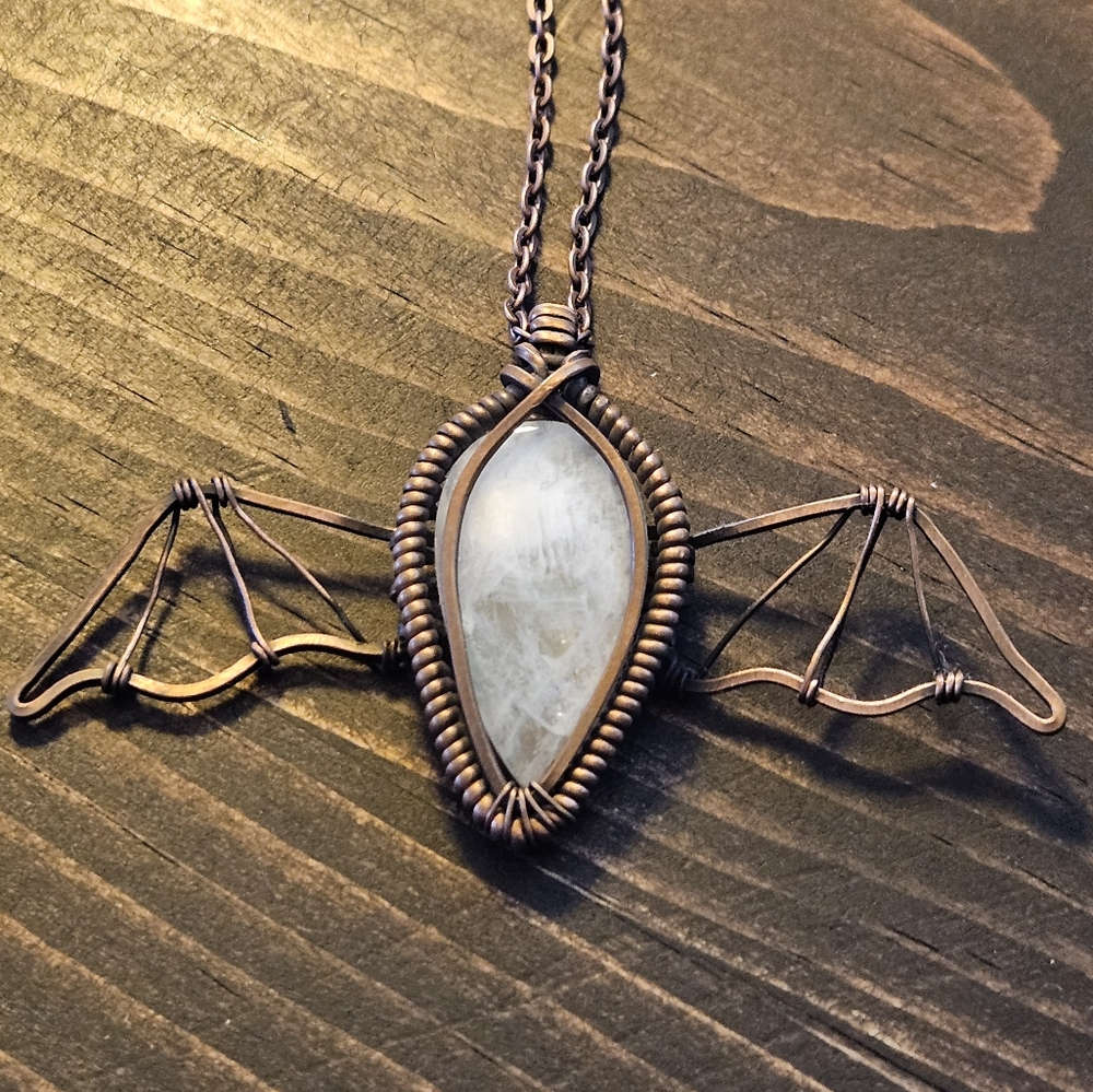 Copper Wrapped Bat Pendant Necklace